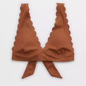 Aerie Waffle Scalloped Tie Longline Triangle Bikini Top